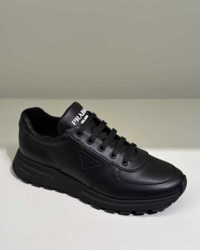 Prada Leather Low-Top Sneakers Black Logo