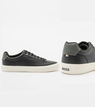 Boss Faux Leather Sneakers with Contrasting Heel