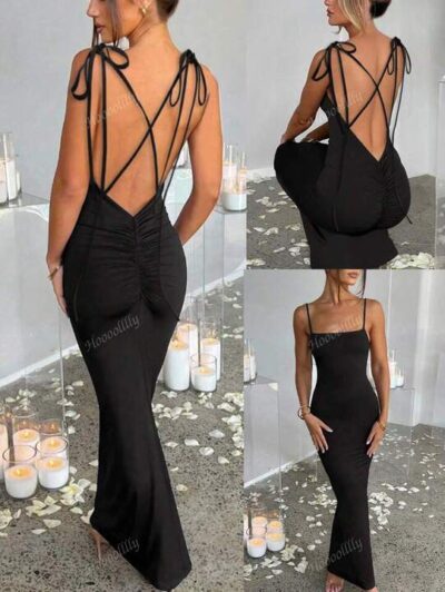 Shein Women's Spaghetti Strap Solid Color Mermaid Hem Sleeveless Bodycon Dress