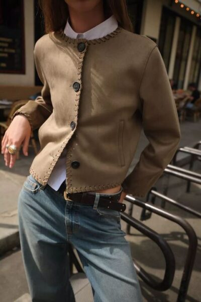 Zara FAUX SUEDE JACKET WITH BRAIDED TRIM