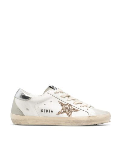 Golden Goose Super-Star with gold glitter star and ice suede inserts