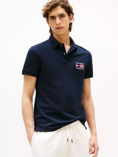 TOMMY HILFIGER Regular Fit Embroidered Flag Pique Polo