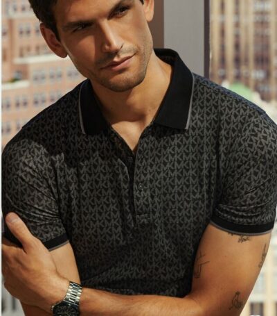 MICHAEL KORS Greenwich Signature Logo Print Cotton Polo Shirt