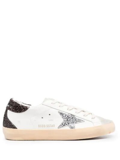 golden goose Super-Star with silver star and brown glitter heel tab