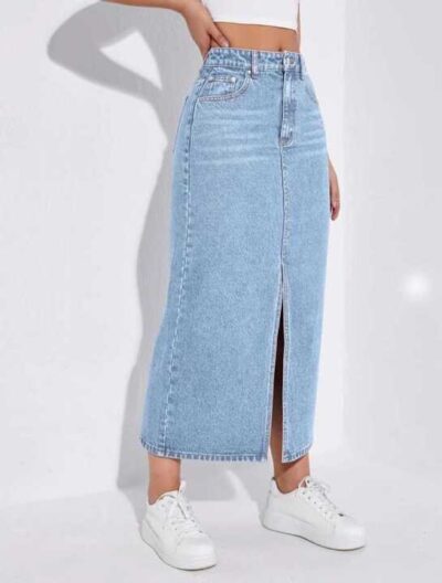 SHEIN EZwear Gonna In Denim Vita Alta A Fessura (code 173)