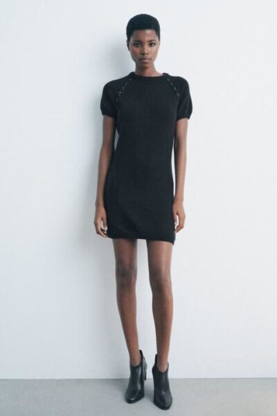 Zara MINI KNIT DRESS WITH STRAPS ON SHOULDERS