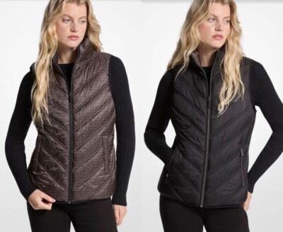 MICHAEL KORS Chevron Quilted Logo Print and Nylon Packable Vest