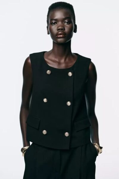 Zara DOUBLE-BREASTED WAISTCOAT WITH GOLD BUTTONS