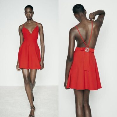 Zara MINI DRESS WITH BACK RHINESTONE BOW